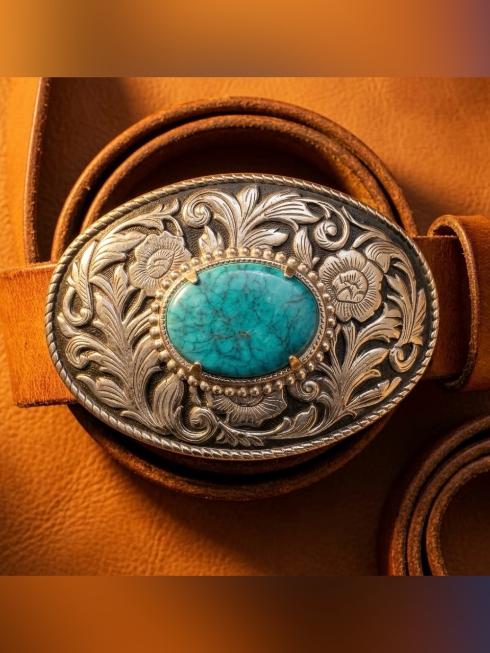 Vintage Estate Heavy Turquoise Floral Belt Buckle 3 1/4” - Picture 8 of 8